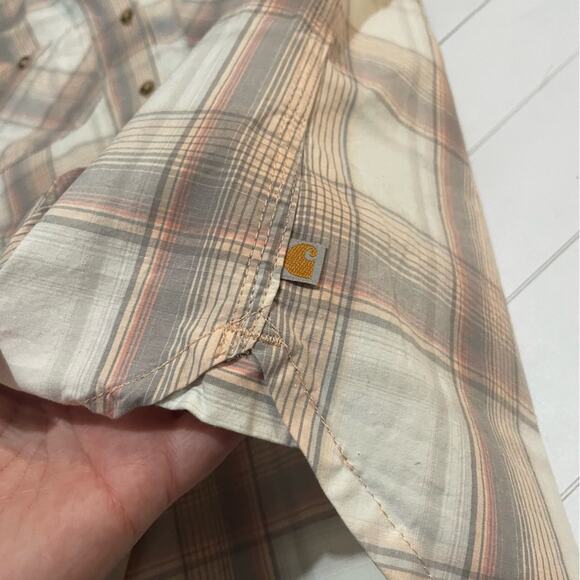 Carhartt Pink White Plaid Button Front Shirt Top Women’s Size Small‎ - Picture 8 of 15